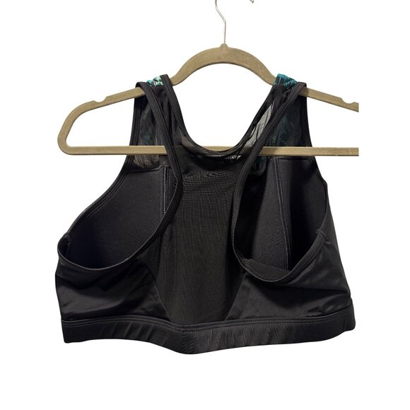 Cacique Swim By Cacique Black & Tropical Leaf Print Zip Front Sports Bra Size 20 - Picture 3 of 12